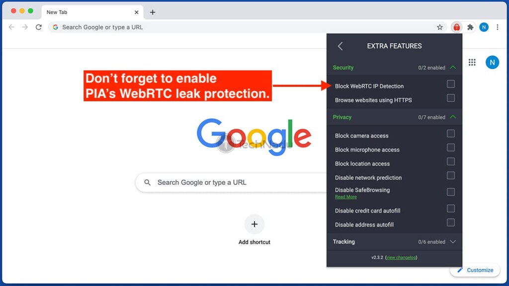 Extra Features of Private Internet Access Chrome Extension