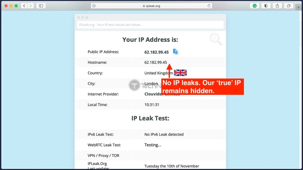 Testing IP Leaks via NordVPN