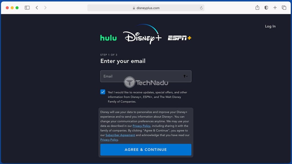 Entering Email While Signing Up for Disney Plus