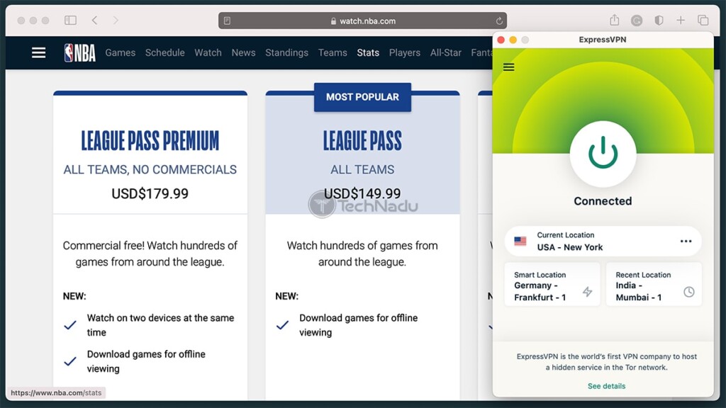 Accessing NBA Website via ExpressVPN