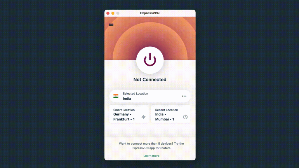 Animation Showing Home Screen of ExpressVPN on Mac