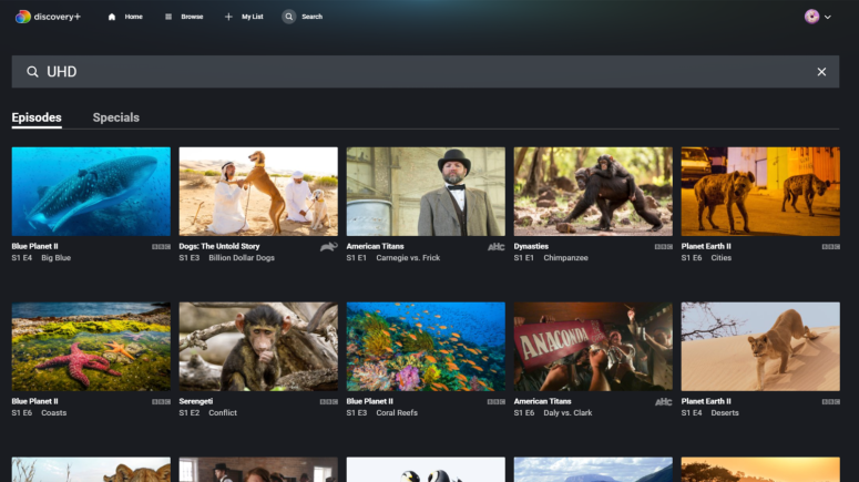 Discovery Plus Videos in Ultra HD