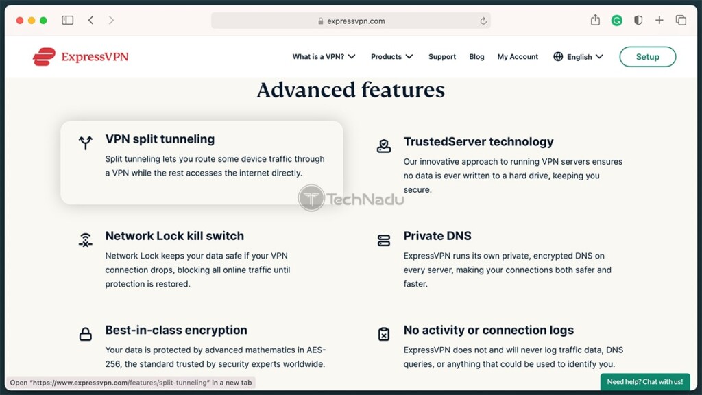 ExpressVPN Features Listed on Its Website