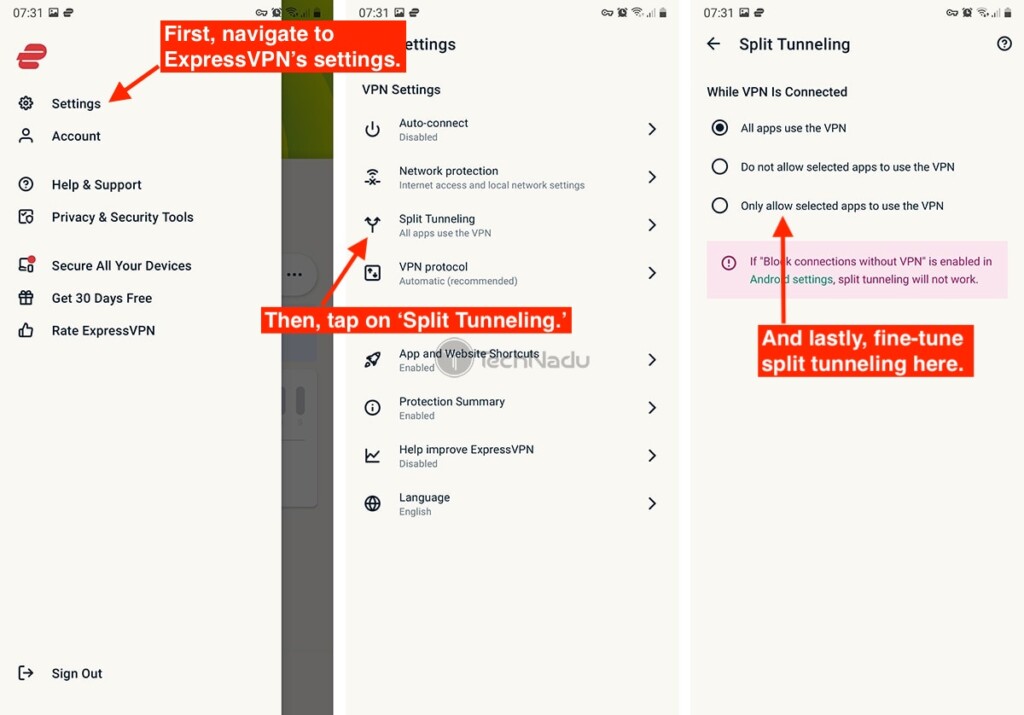 ExpressVPN Split Tunneling on Android