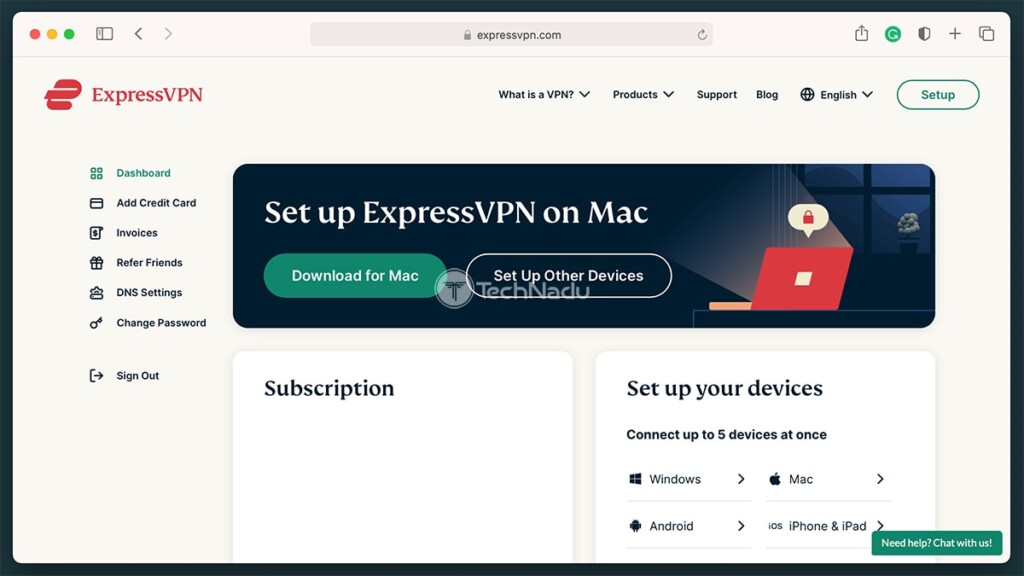 ExpressVPN Web User Dashboard