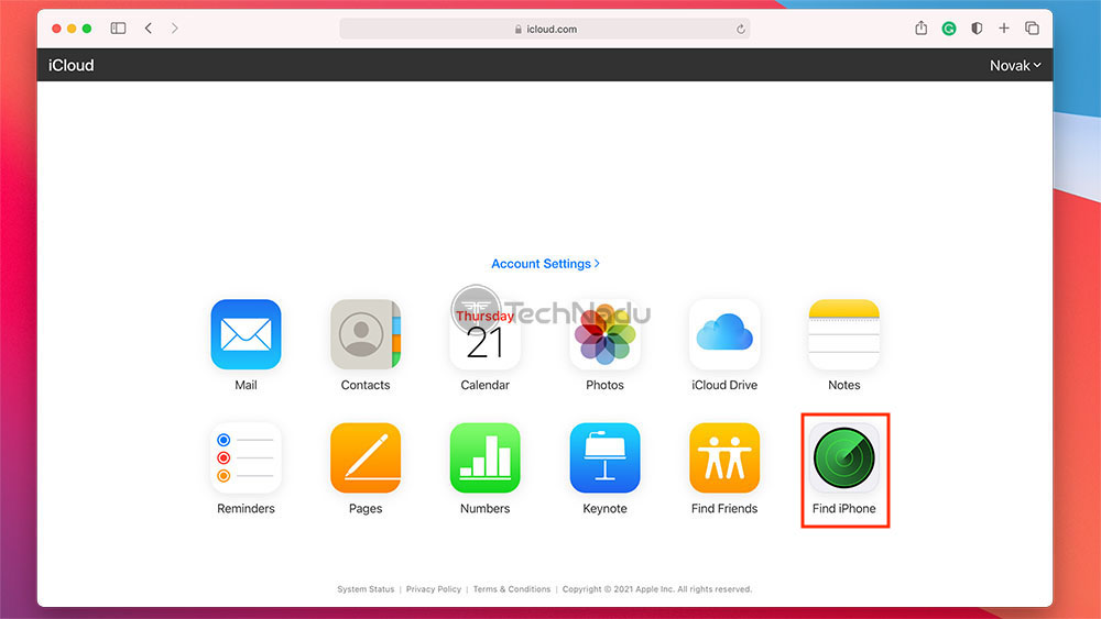 Home Screen of iCloud on the Web
