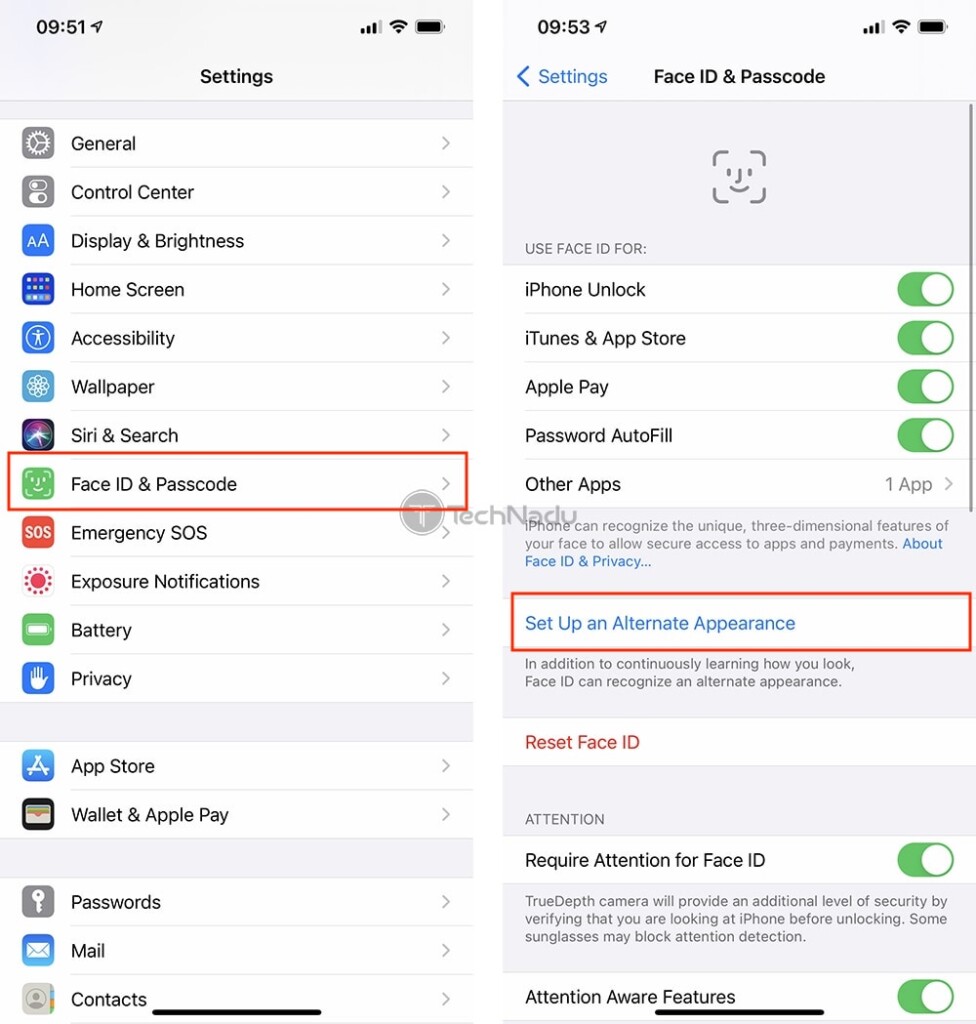 Steps to Set Alternate Appearance Face ID on iPhone