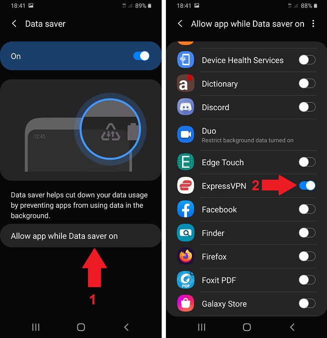 Turn data saver off for your Android VPN app