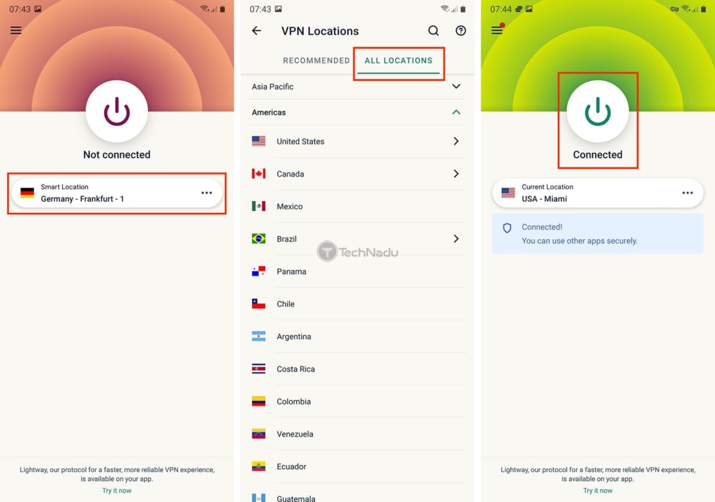 Changing VPN Server in Android ExpressVPN