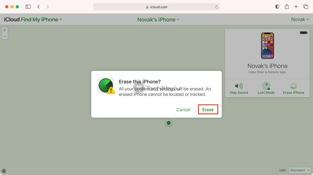Erasing iPhone via iCloud
