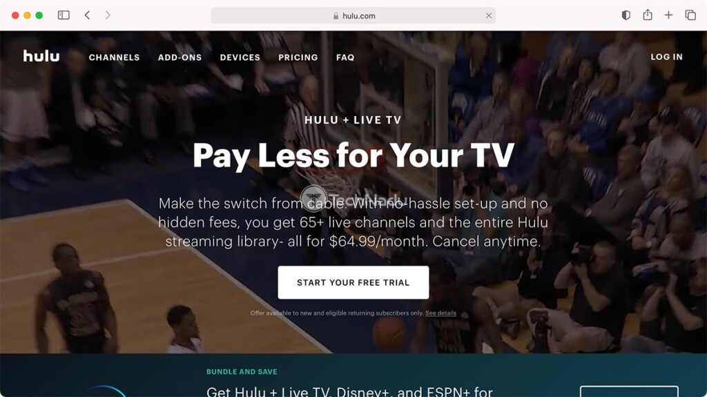 Hulu Live TV Homepage