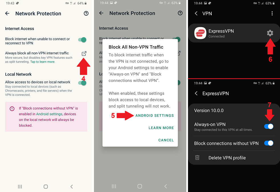 enable always-on VPN from the app settings