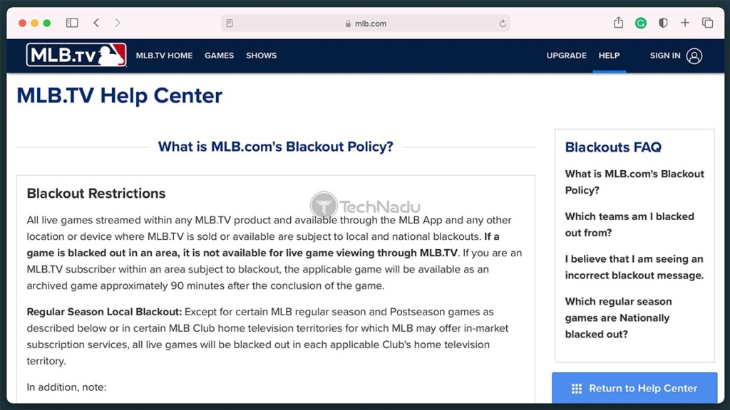 MLB Blackout Policies Text Document