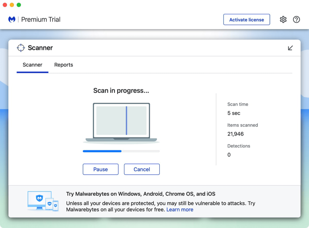 MalwareBytes Mac Scan in Progress