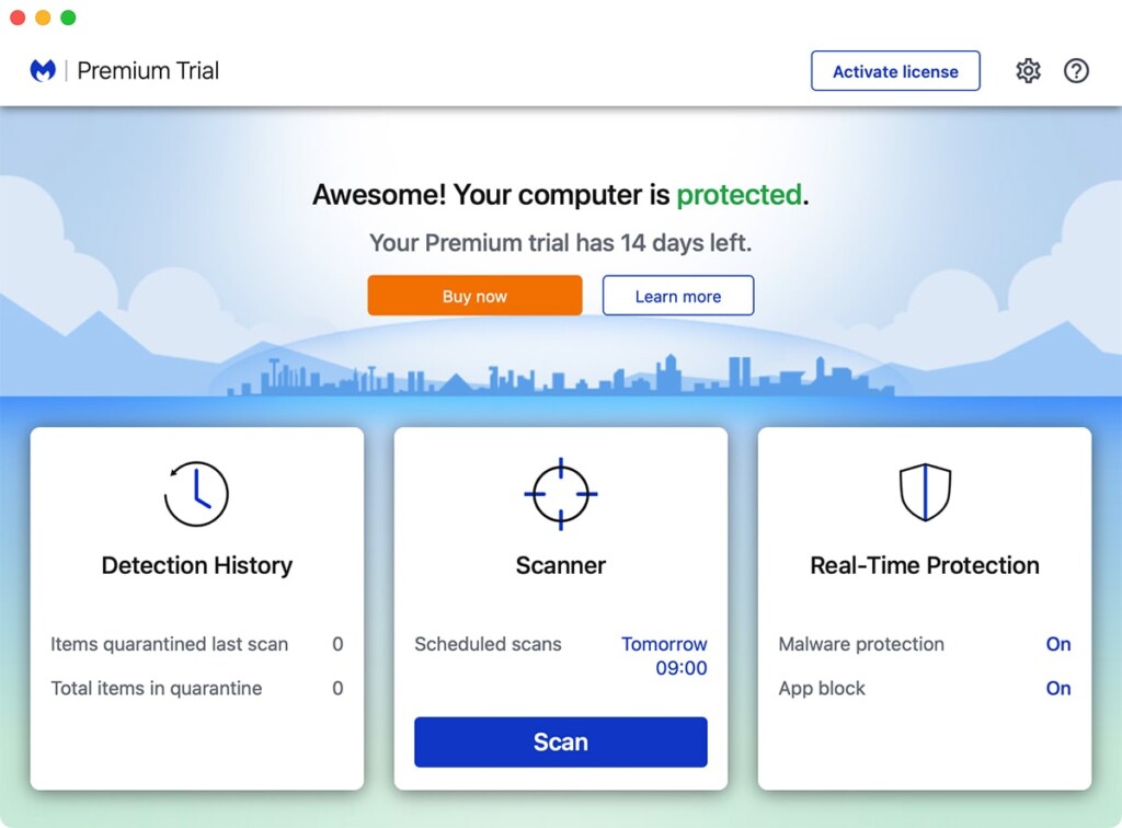 MalwareBytes for Mac Home Screen