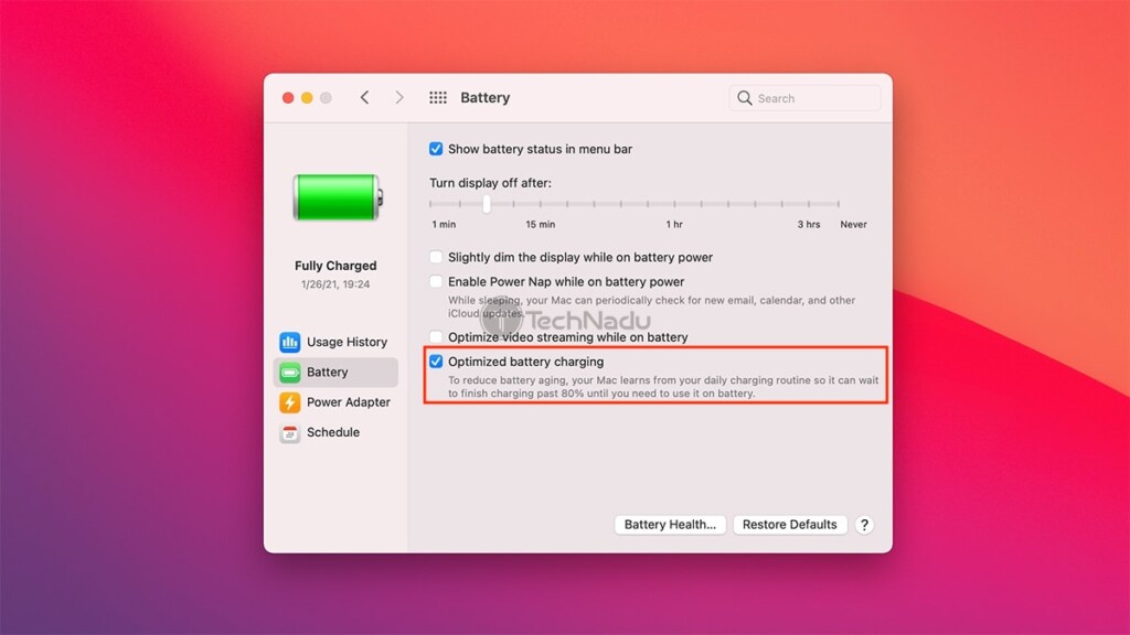 Optimized Battery Charging macOS Big Sur