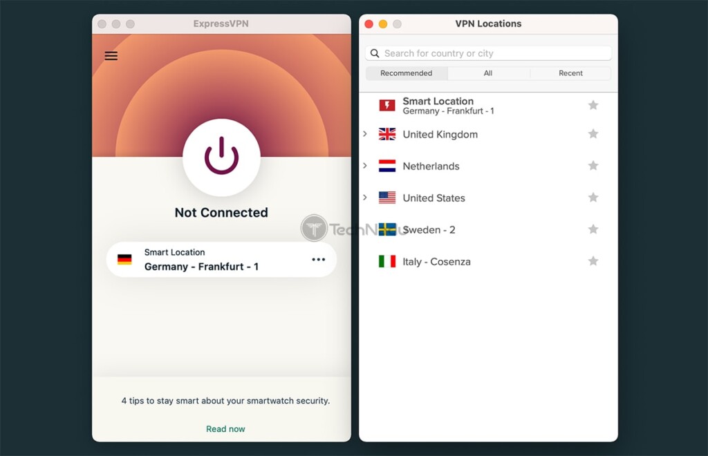 Elegir una ubicación de servidor manualmente en ExpressVPN