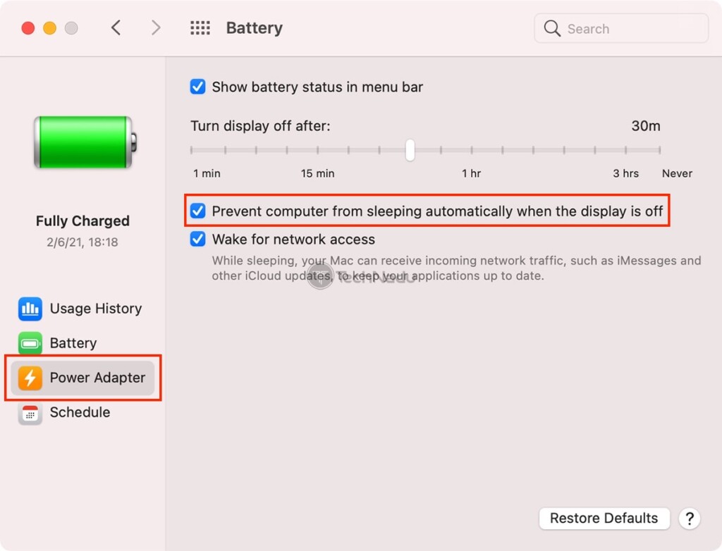 Power Adapter Settings macOS
