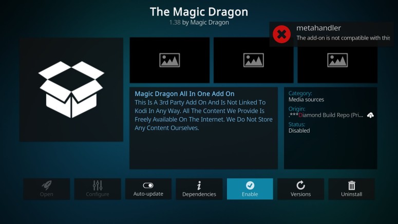 The addon is not compatible with this version of Kodi 19