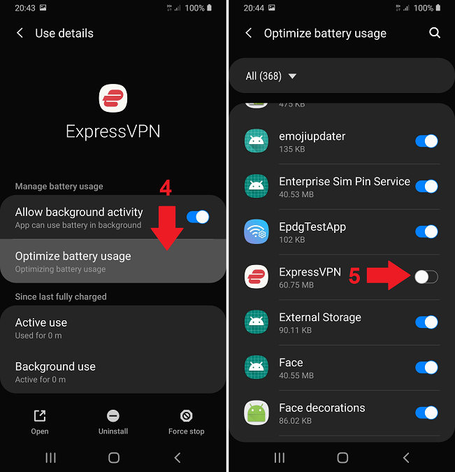 How to turn off battery saving for VPN, part two