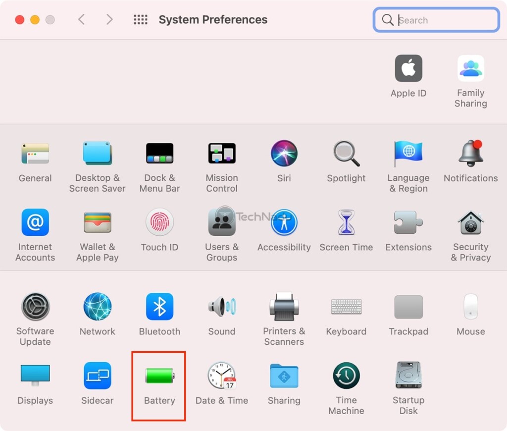 macOS System Preferences Battery Option