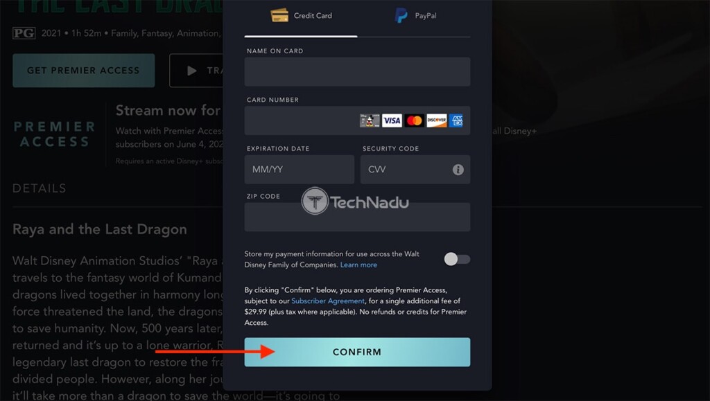 Confirming Premier Access Purchase on Disney Plus
