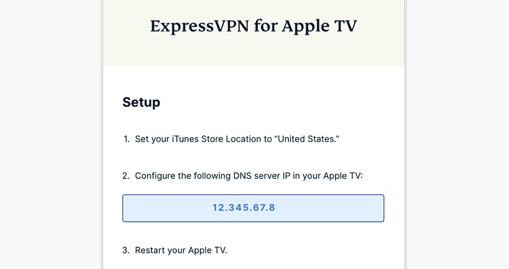 ExpressVPN DNS IP for Apple TV