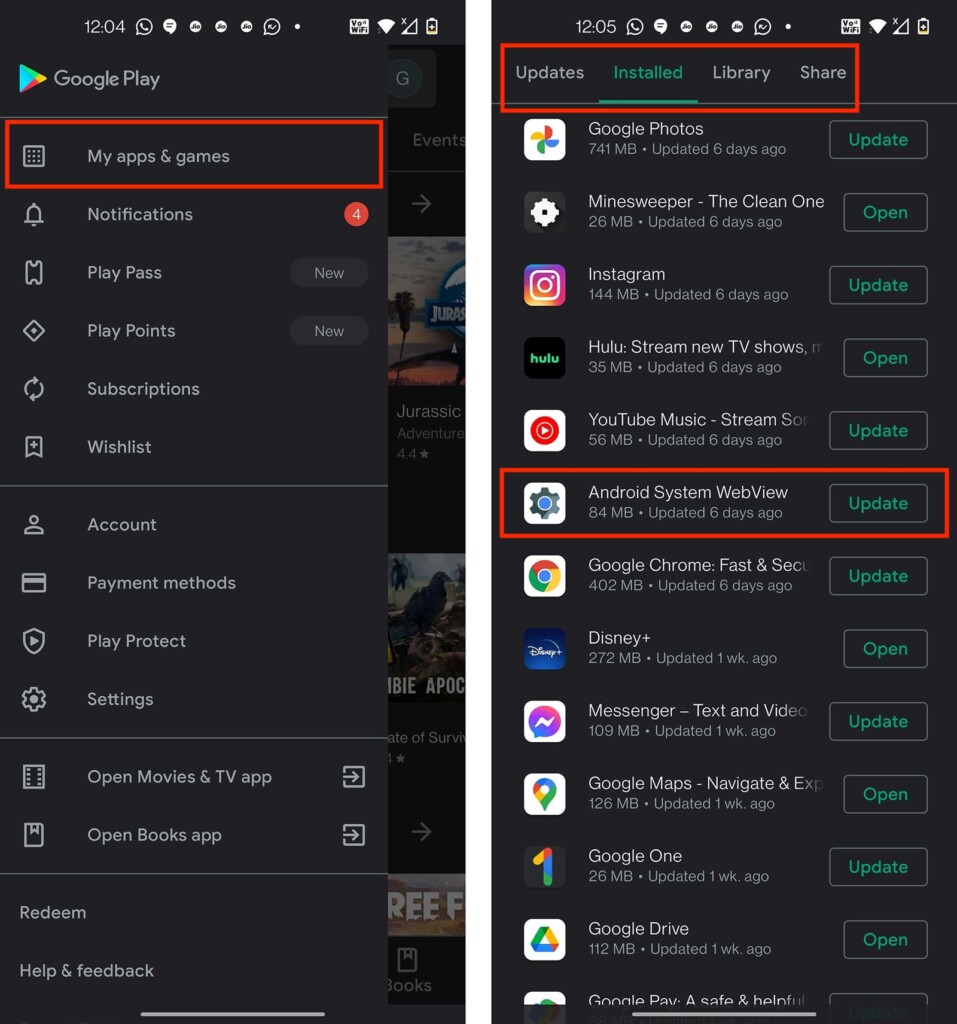 Finding Android System WebView on Play Store
