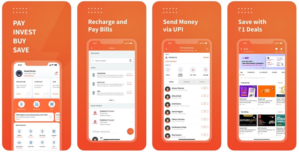 Freecharge App Interface Screenshots