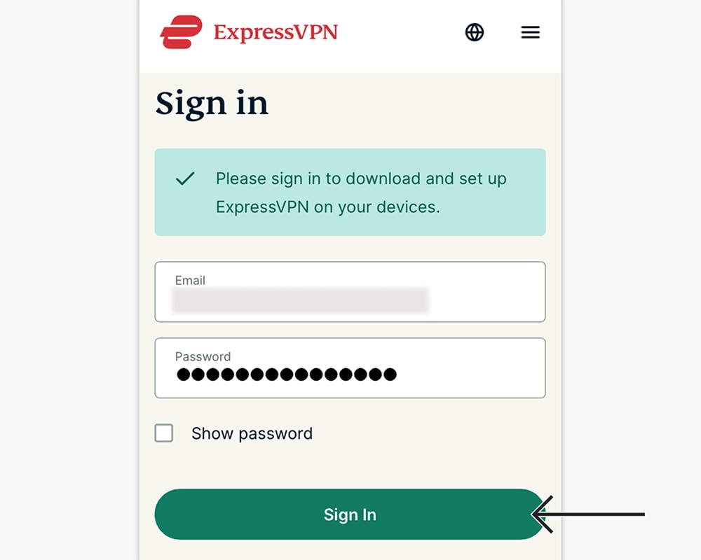 Logging to ExpressVPN Website on Smartphone