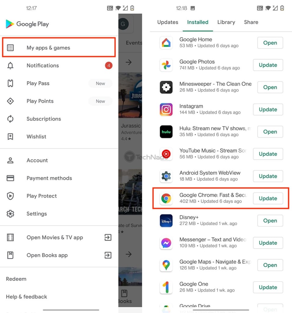 Navigating to Google Chrome on Play Store via Installed Apps