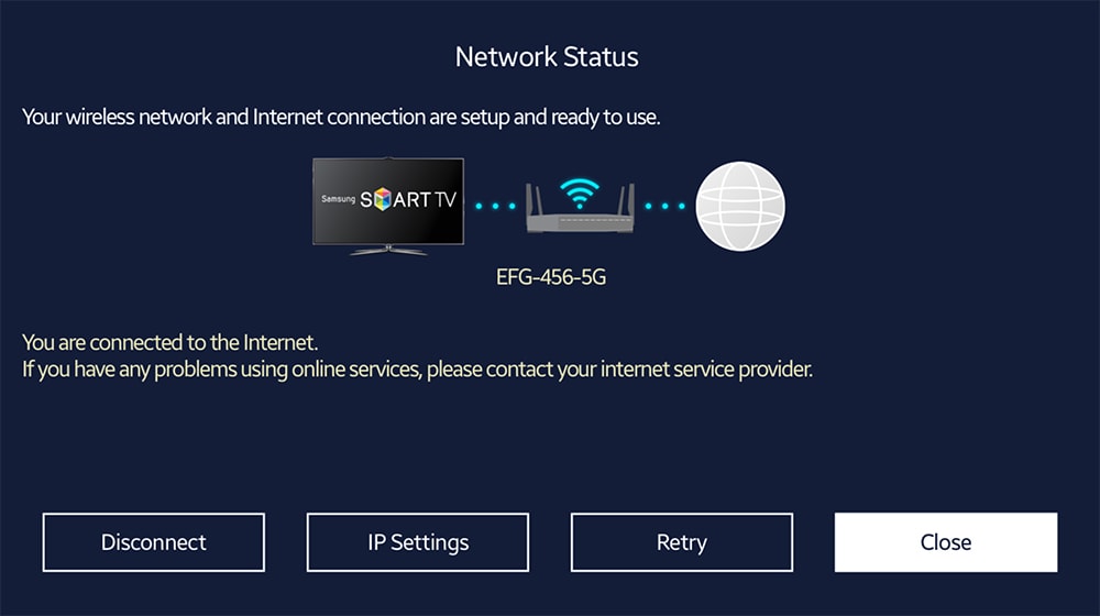 Network Status on Samsung TV After Changed DNS Settings