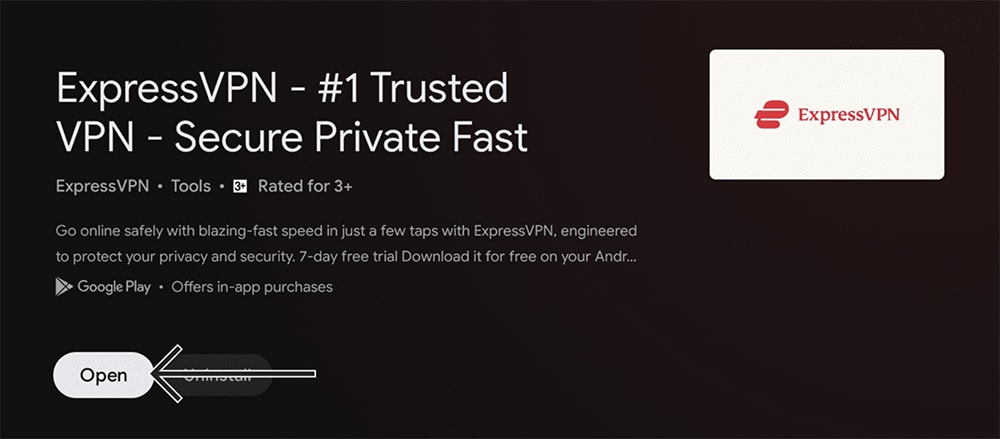 Opening ExpressVPN on Google TV