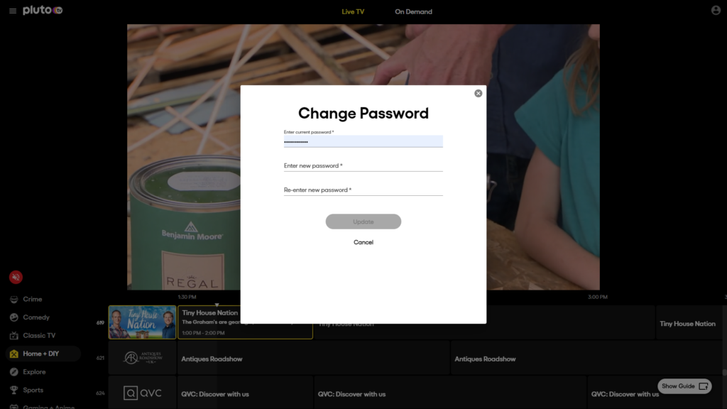 How to Change Password or Email on Pluto TV?