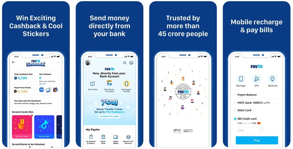 Paytm App Interface Screenshots