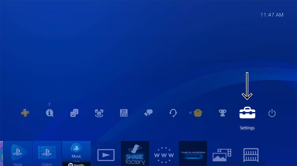 PlayStation Home Screen with Settings App Highlighted