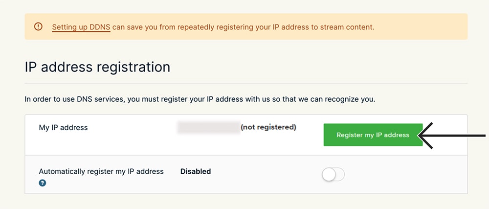 Registering IP Address for DNS MediaStreamer ExpressVPN