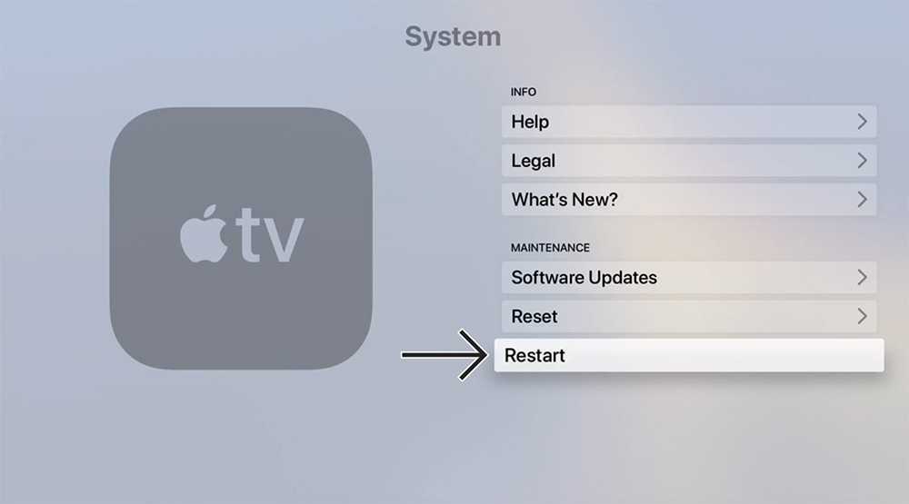 Restarting Apple TV from the Settings App