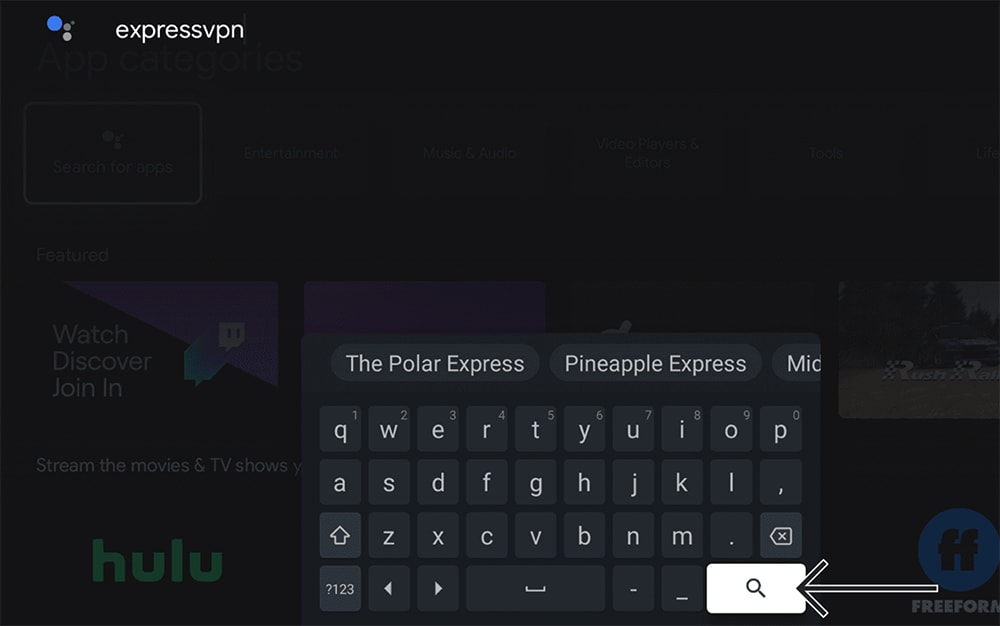 Searching for ExpressVPN on Google TV
