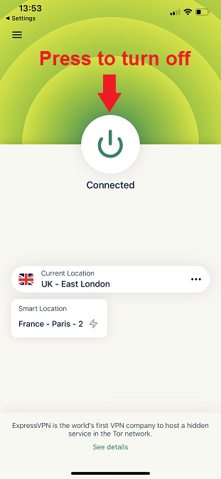 how to turn off VPN on iPhone from within the app