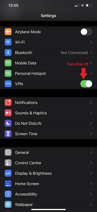 how to turn off VPN on iPhone from device settings