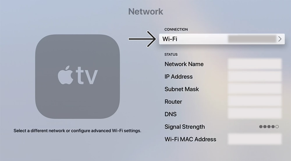 Wi-Fi Networks Listed Apple TV Interface