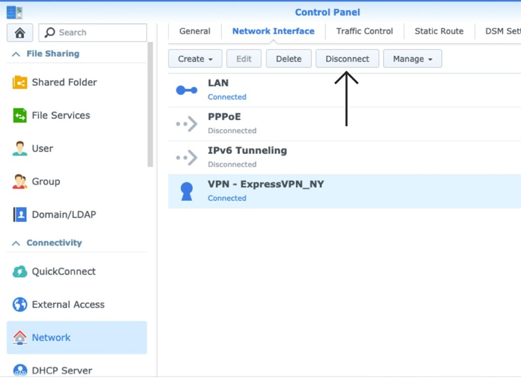 Disconnect VPN Server on Synology NAS