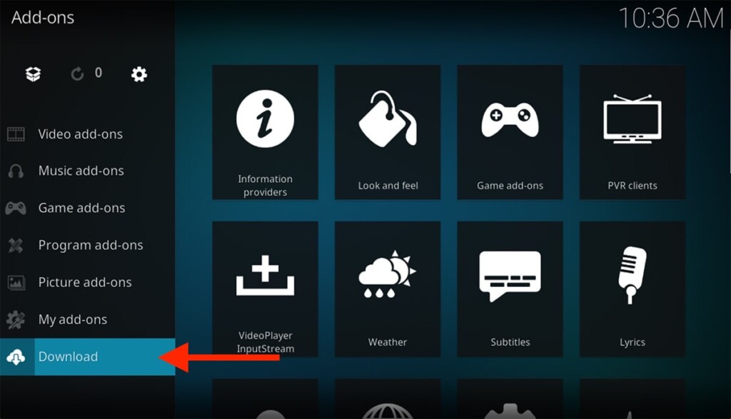 Download Section of Kodi Addons Interface