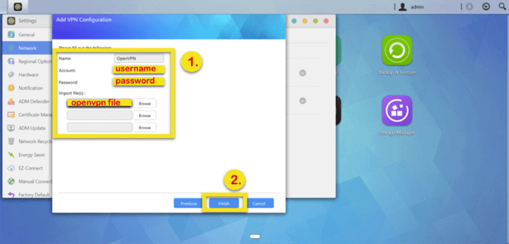 Entering VPN Information on ASUSTOR NAS Device