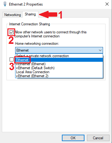 internet connection sharing in Windows 10