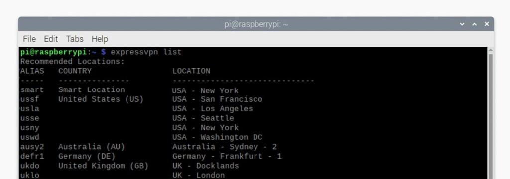 Listing All ExpressVPN Servers on Raspberry Pi