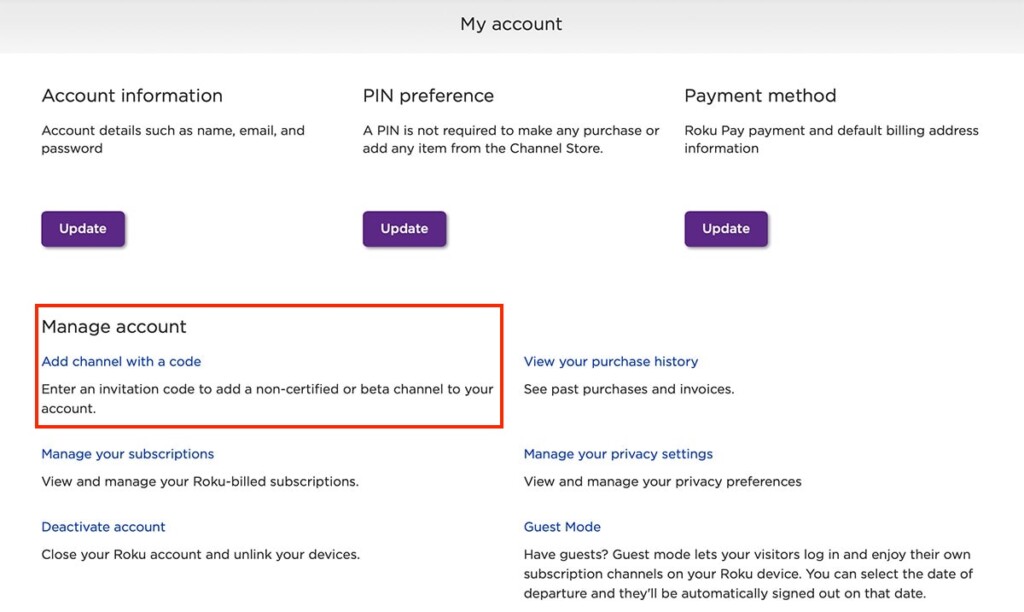 Managing Roku Account via Roku Website