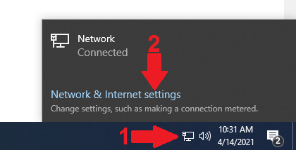 how to access network and Internet settings in Windows 10