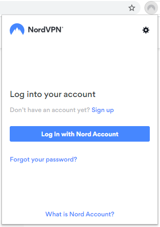 NordVPN Chrome extension login screen